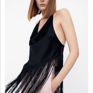 Zara black fringe top Sz xs NWT